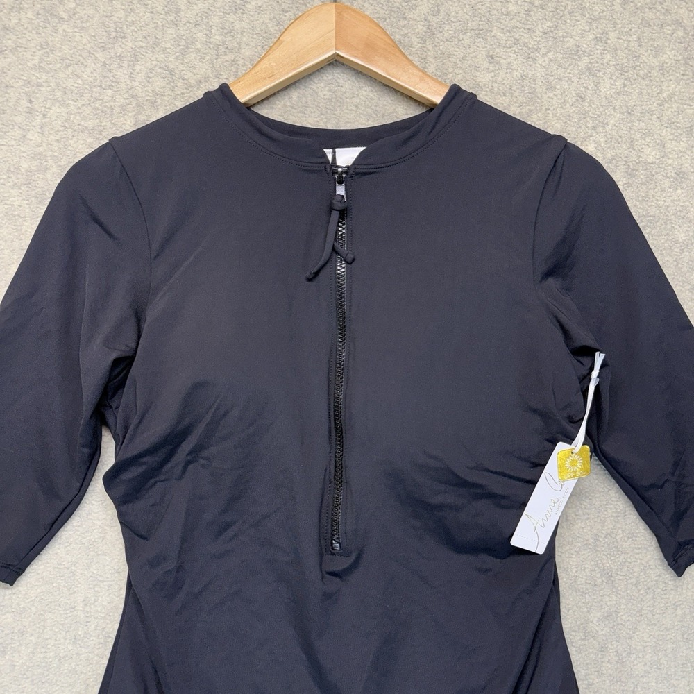 Anne Cole Womens One Piece Swimsuit Black Zip Front Rash Guard Size 12 NWT - Picture 2 of 9